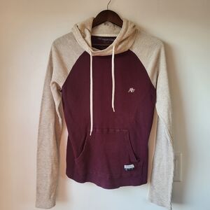 Aeropostale Women's Burgundy and Cream Hoodie